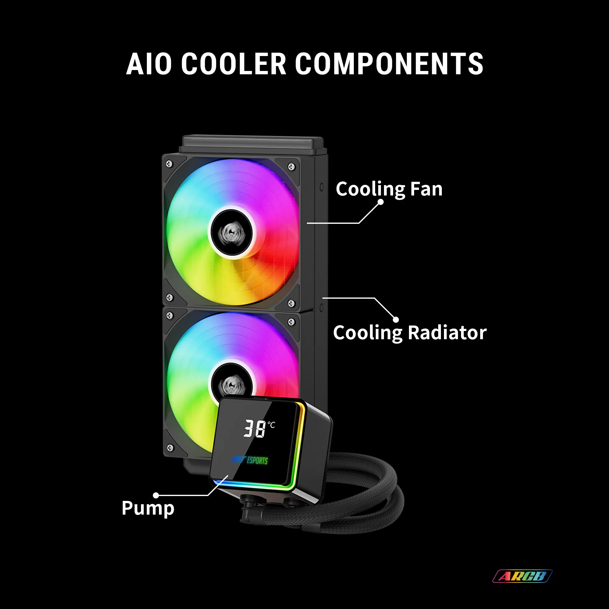 Ant Esports CPU Cooler Liquid ICE Storm 240 ARGB view 2
